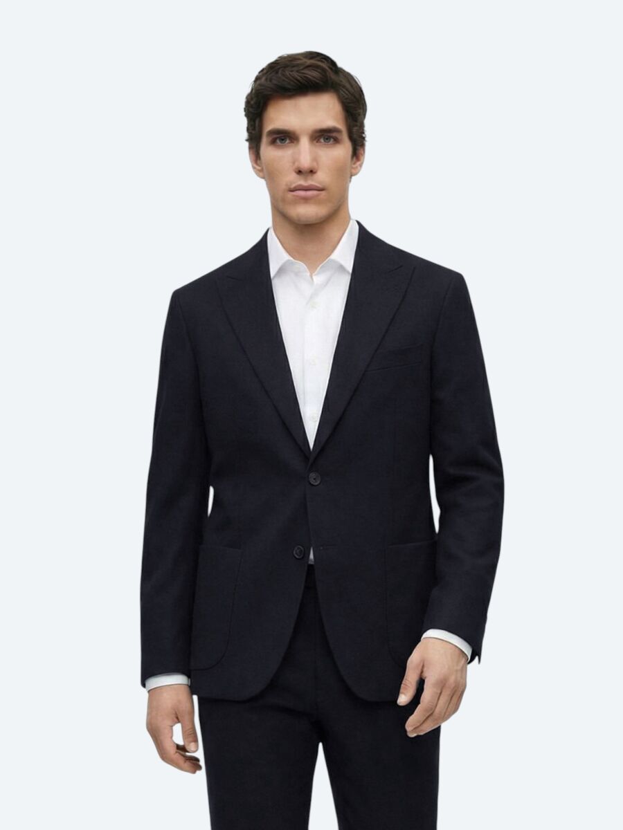 Lacivert Modern Fit Pamuk Karışımlı Ceket - 1