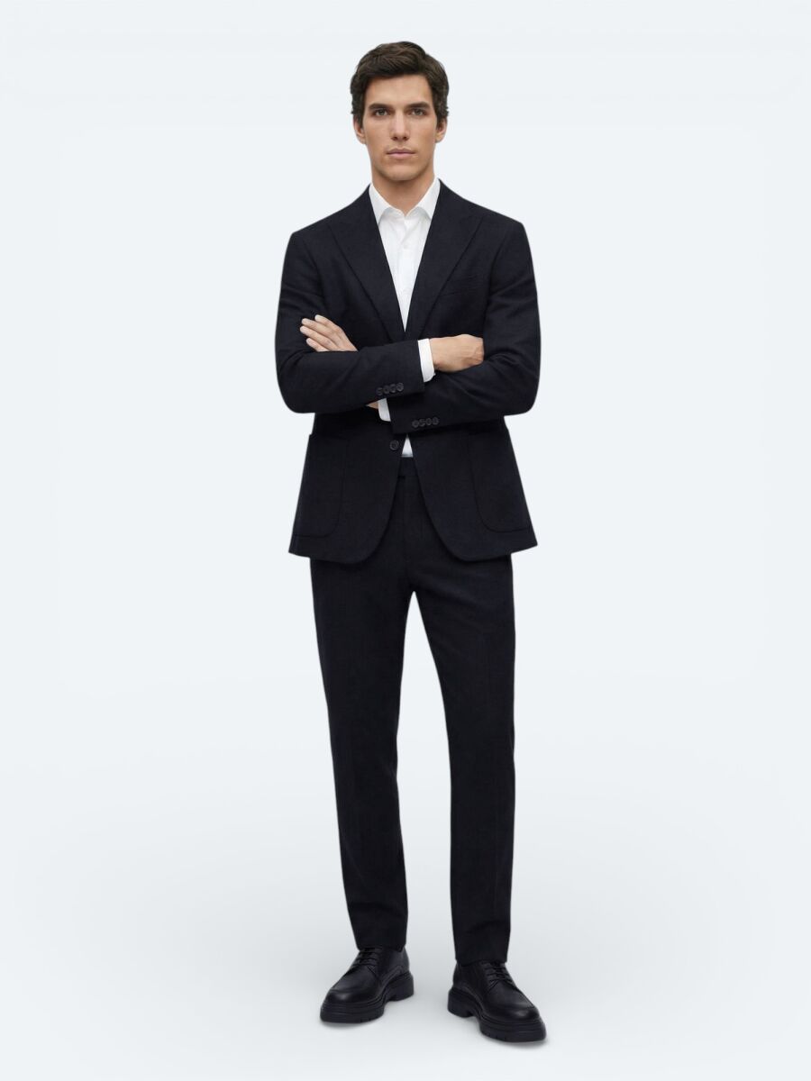 Lacivert Modern Fit Pamuk Karışımlı Ceket - 3