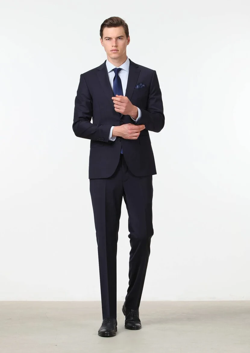 Lacivert Modern Fit Yün Karışımlı Takım Elbise - 1