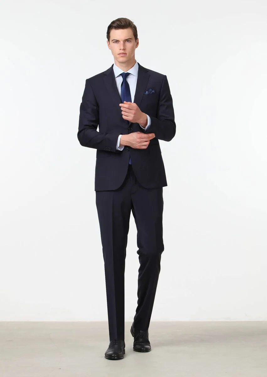 Lacivert Modern Fit Yün Karışımlı Takım Elbise - 1