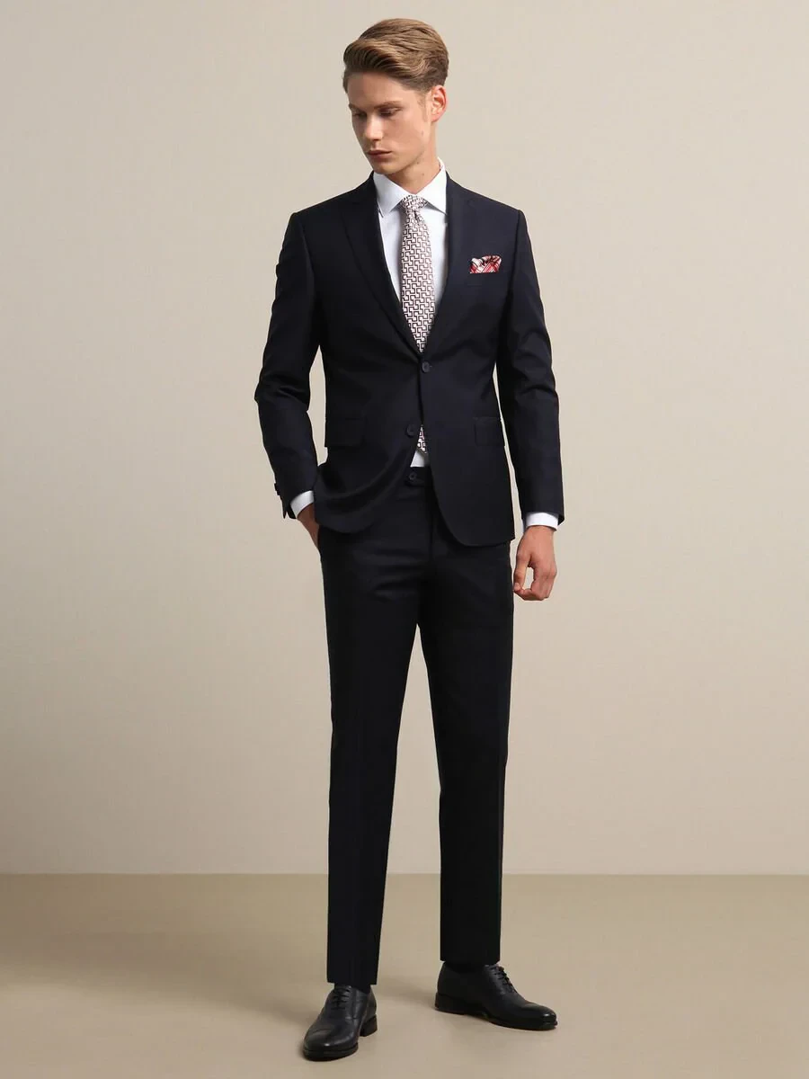 Lacivert Modern Fit Yün Karışımlı Takım Elbise - 4