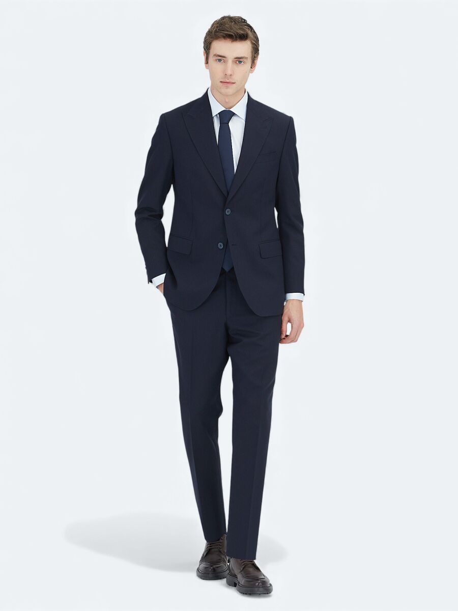 Lacivert Modern Fit Yün Karışımlı Takım Elbise - 1