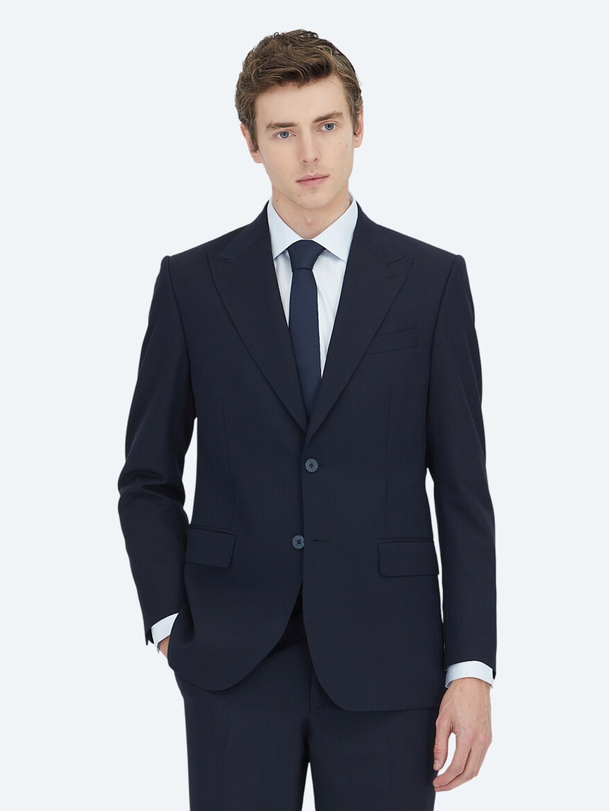 Lacivert Modern Fit Yün Karışımlı Takım Elbise - KİP