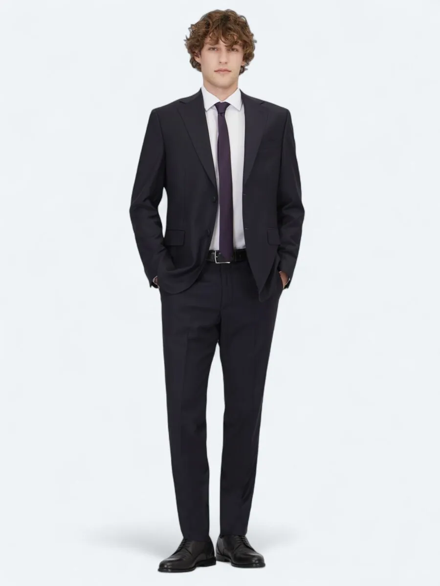 Lacivert Modern Fit Yün Karışımlı Takım Elbise - 1