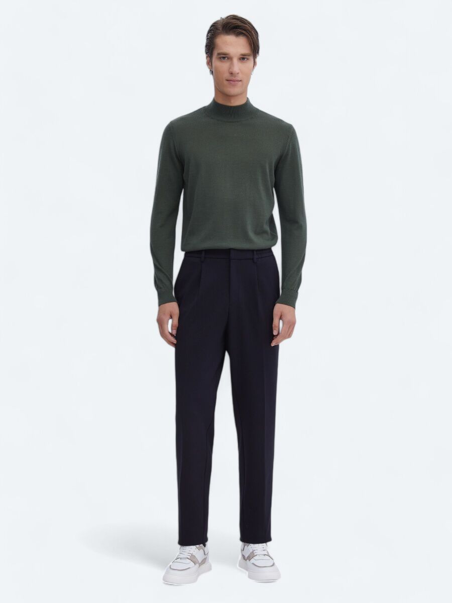 Lacivert Örme Carrot Fit Casual Pantolon - 1