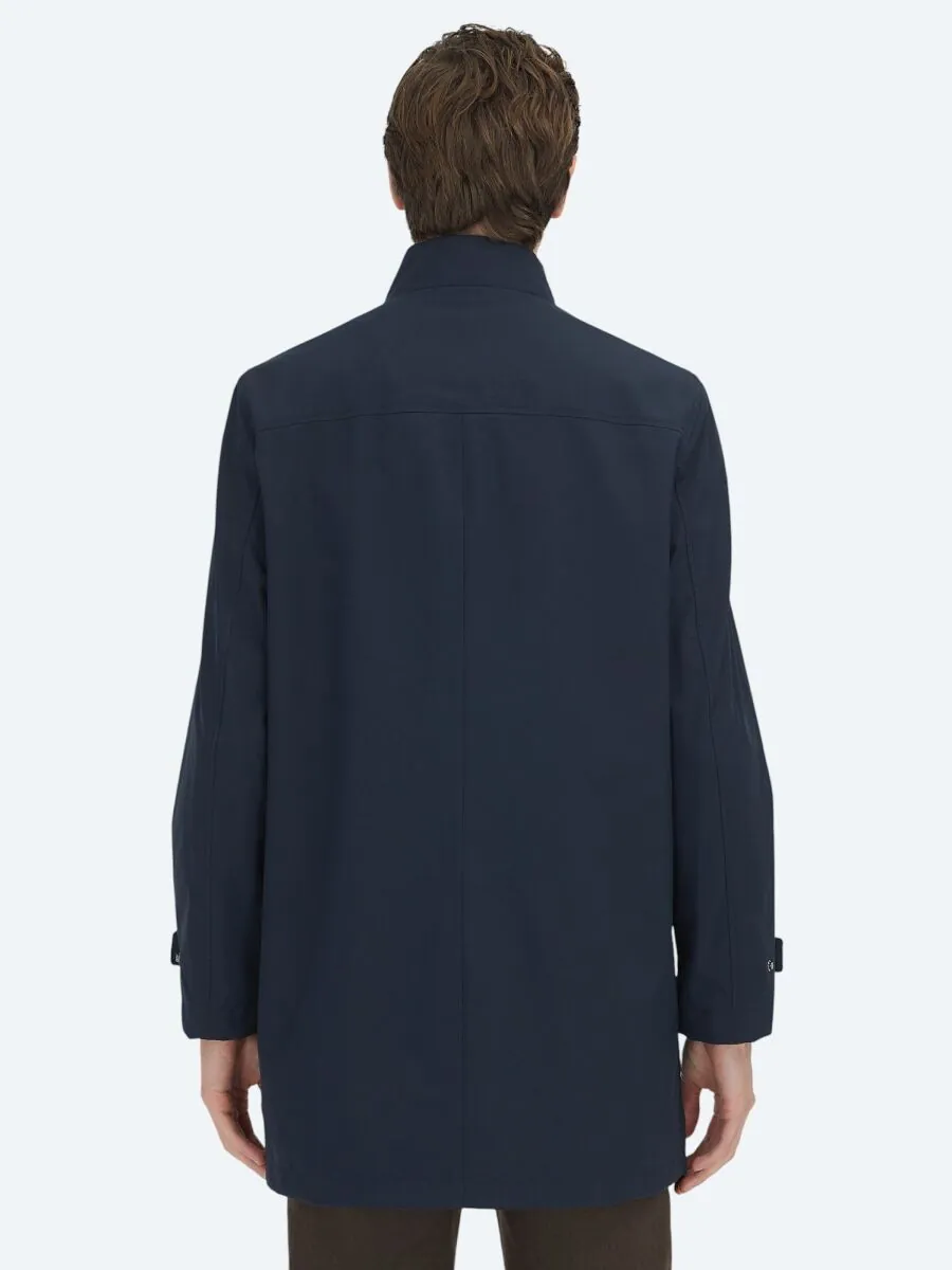 Lacivert Oversize Fit Kruvaze Yaka Casual Dokuma Pardesü - 9