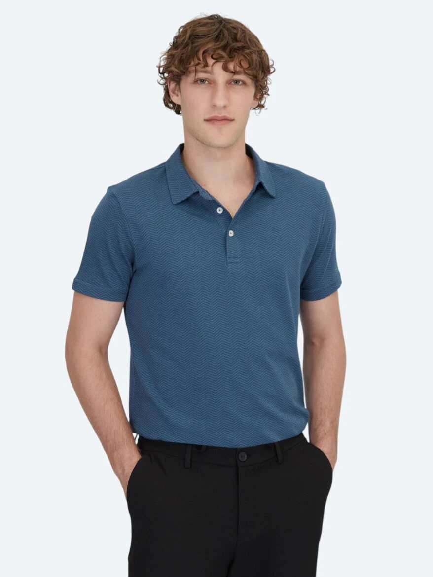 Lacivert Polo Yaka %100 Pamuk T-Shirt - 1