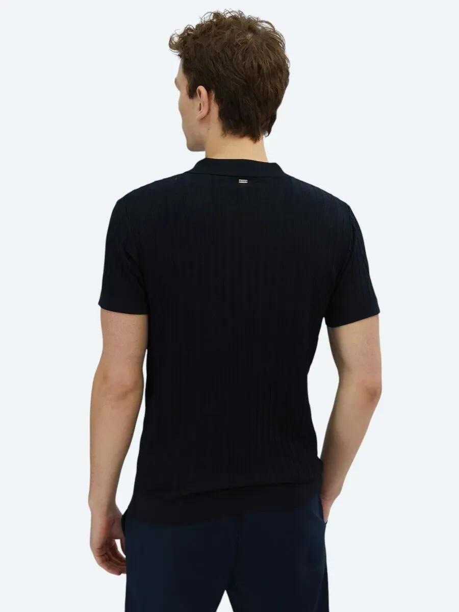 Lacivert Polo Yaka Desenli Triko - 5