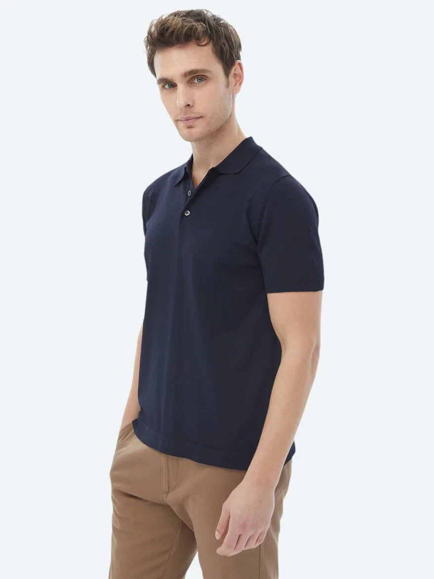 Lacivert Polo Yaka Düz Örgü Triko - 2