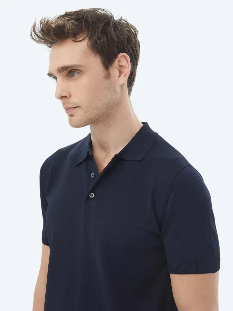 Lacivert Polo Yaka Düz Örgü Triko - 4