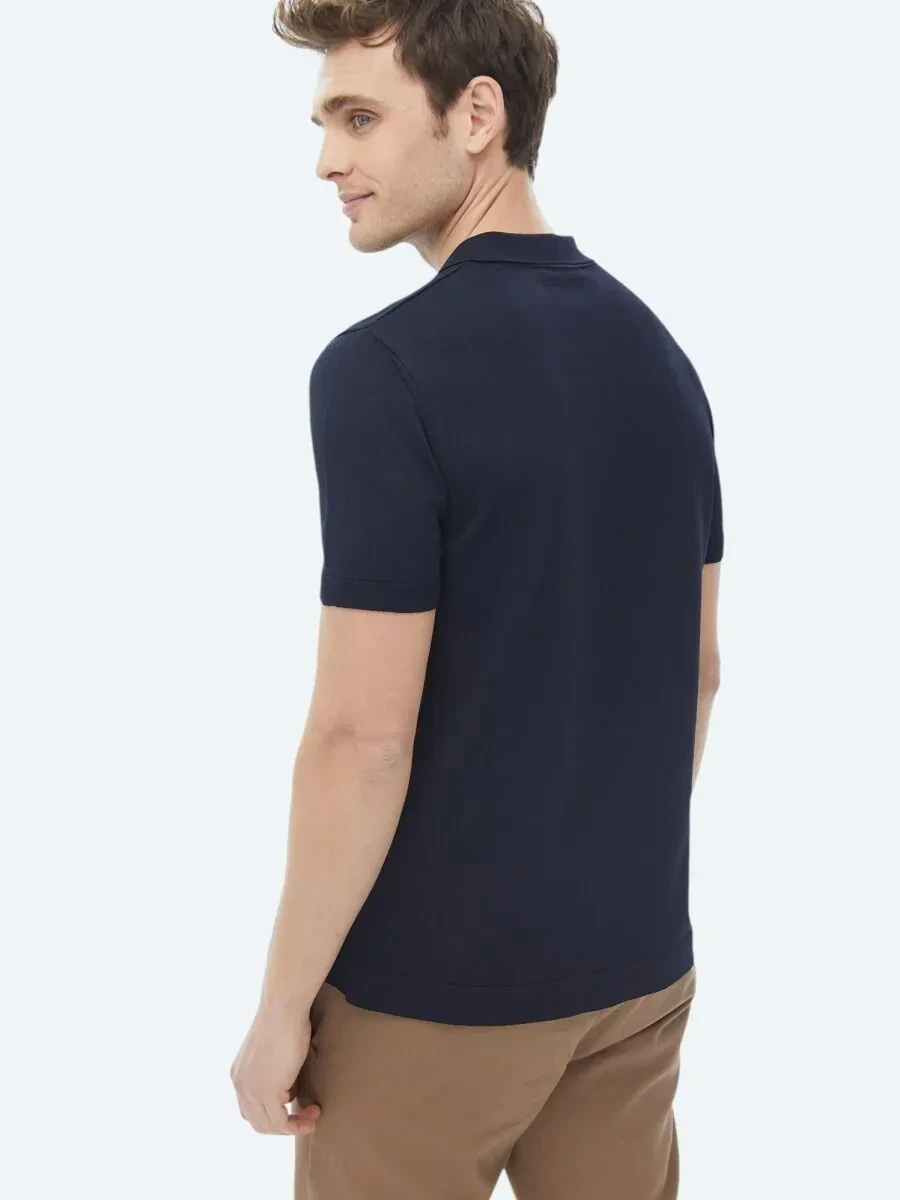 Lacivert Polo Yaka Düz Örgü Triko - 8