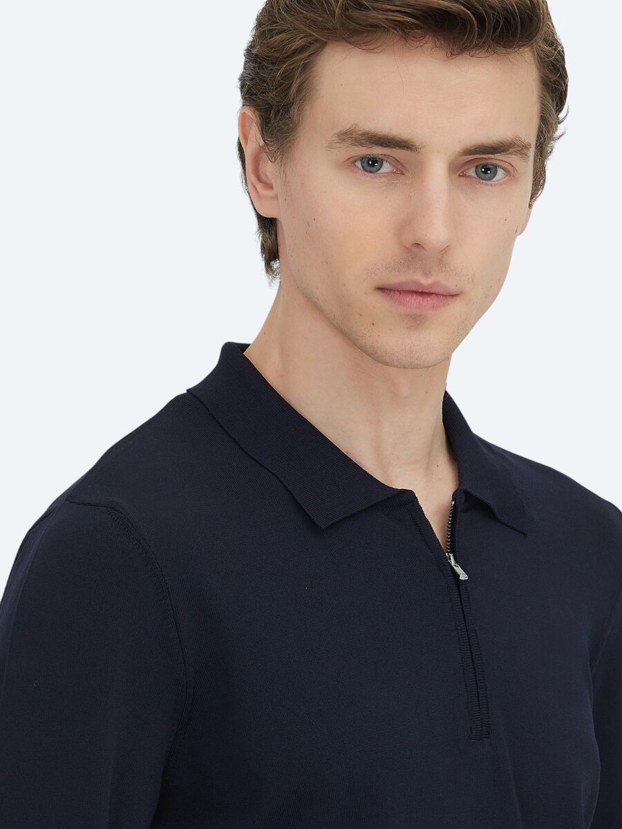 Lacivert Polo Yaka Düz Örgü Triko - 3