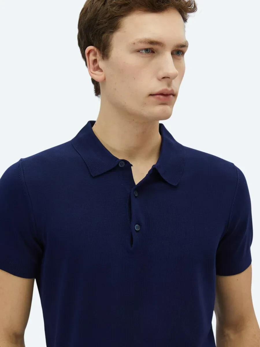 Lacivert Polo Yaka Düz Örgü Triko - 3