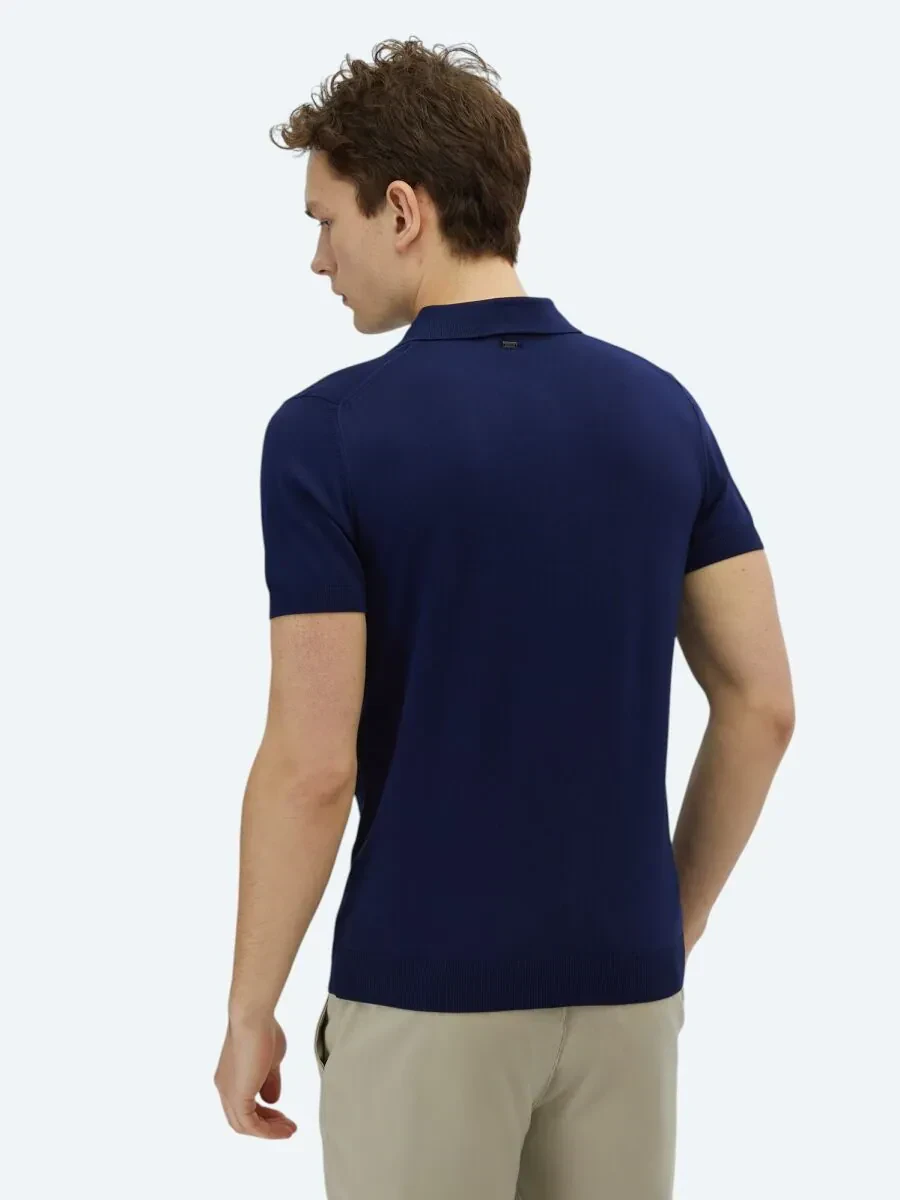Lacivert Polo Yaka Düz Örgü Triko - 5