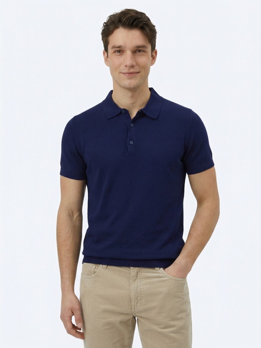 Lacivert Polo Yaka Düz Örgü Triko - KİP