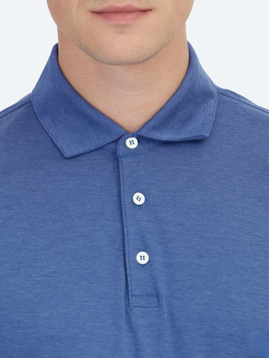 Lacivert Polo Yaka Pamuk Karışımlı T-Shirt 