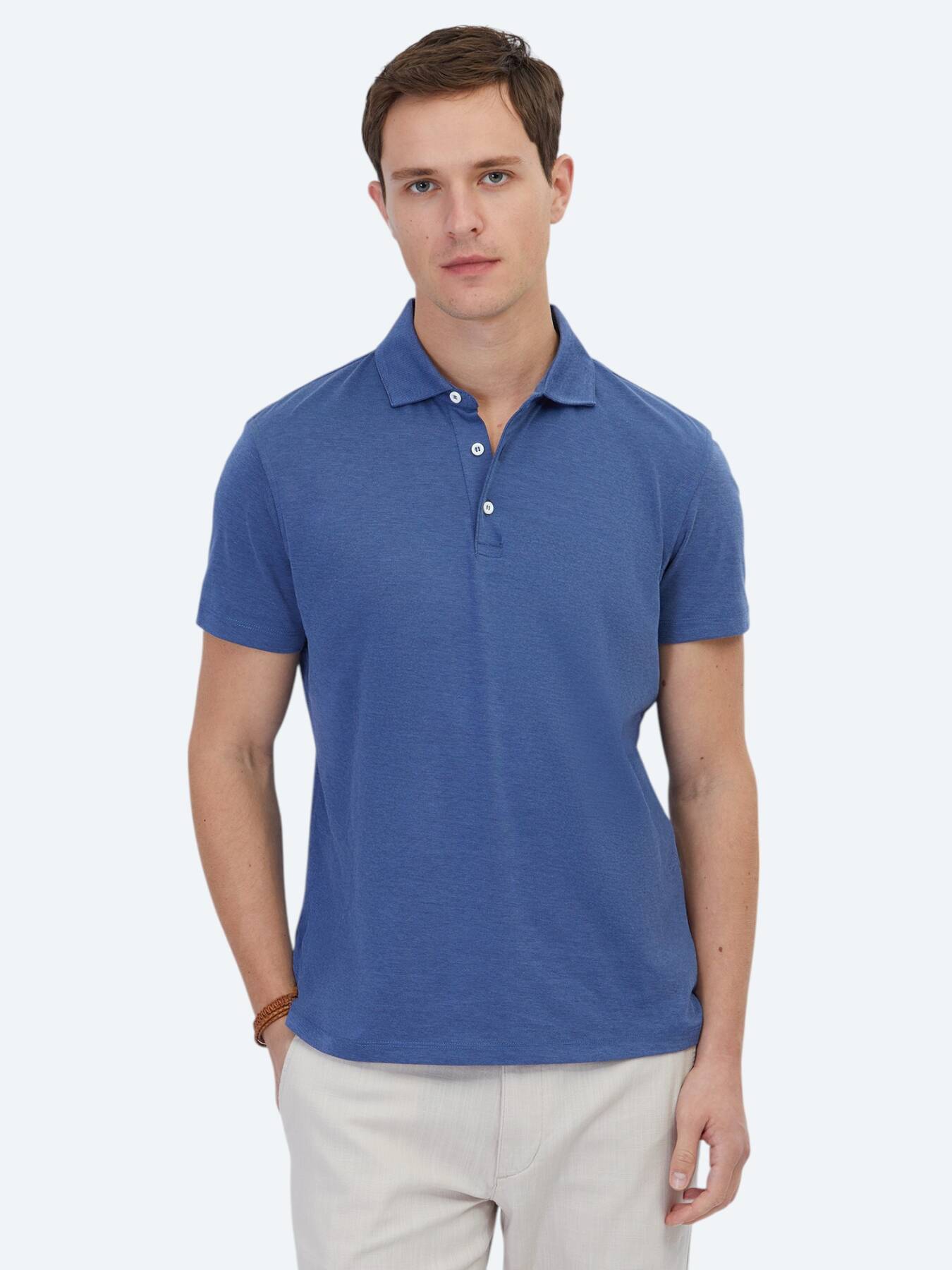 Lacivert Polo Yaka Pamuk Karışımlı T-Shirt