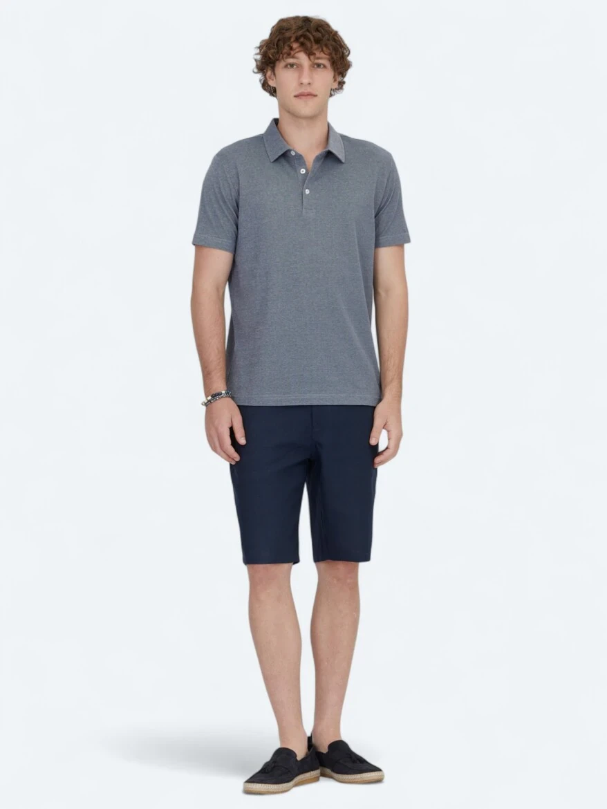 Lacivert Polo Yaka Pamuk Karışımlı T-Shirt - 2