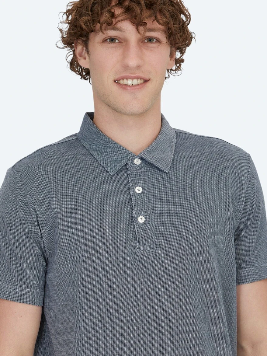 Lacivert Polo Yaka Pamuk Karışımlı T-Shirt - 3