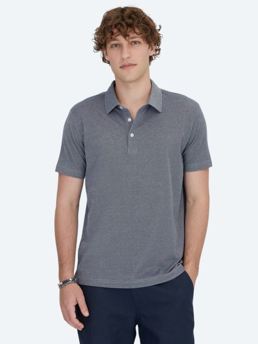 Lacivert Polo Yaka Pamuk Karışımlı T-Shirt - KİP