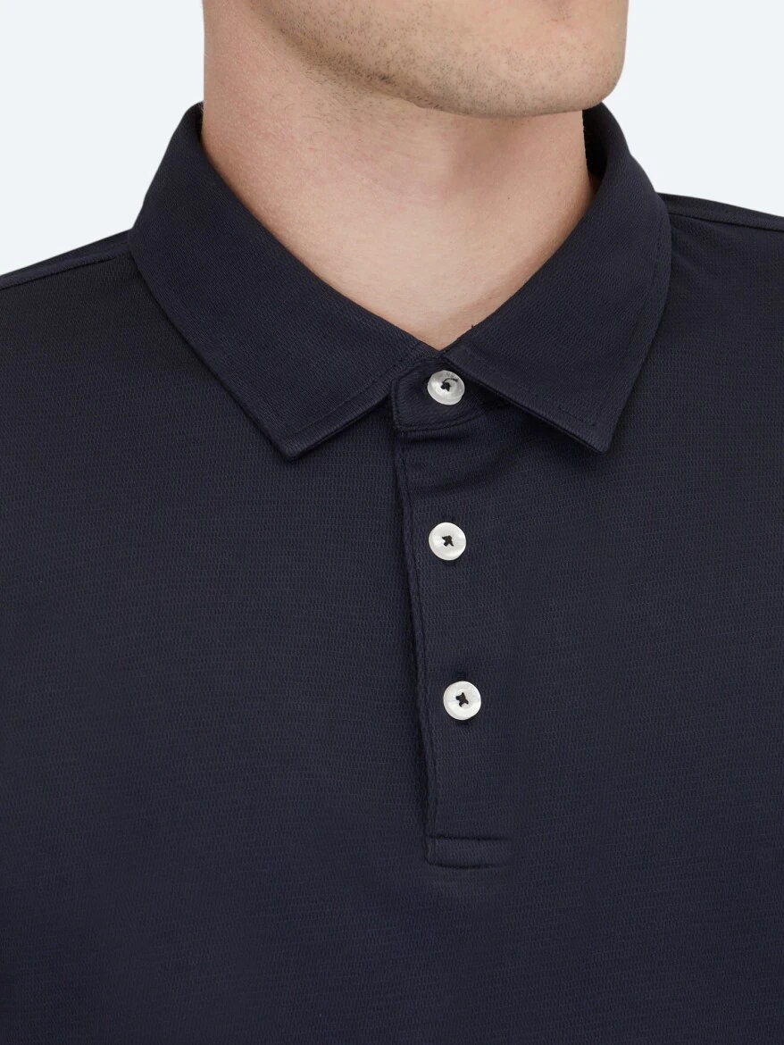 Lacivert Polo Yaka Pamuk Karışımlı T-Shirt 