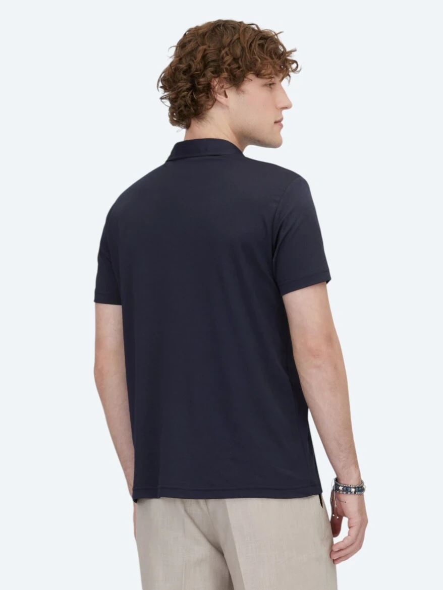 Lacivert Polo Yaka Pamuk Karışımlı T-Shirt - 5