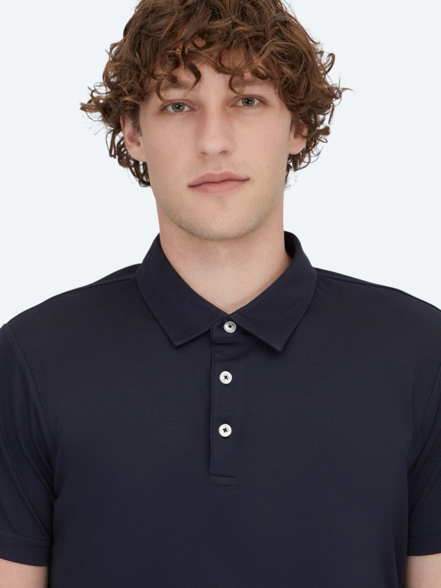 Lacivert Polo Yaka Pamuk Karışımlı T-Shirt - 3