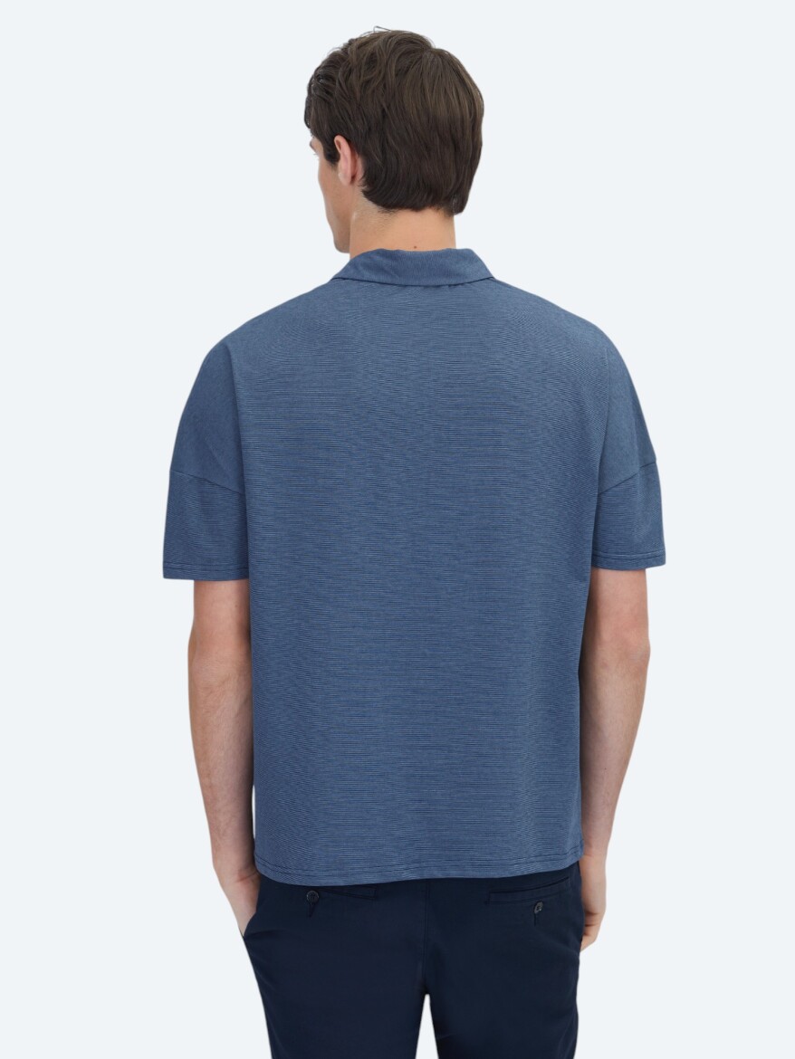Lacivert Polo Yaka Pamuk Karışımlı T-Shirt - 5