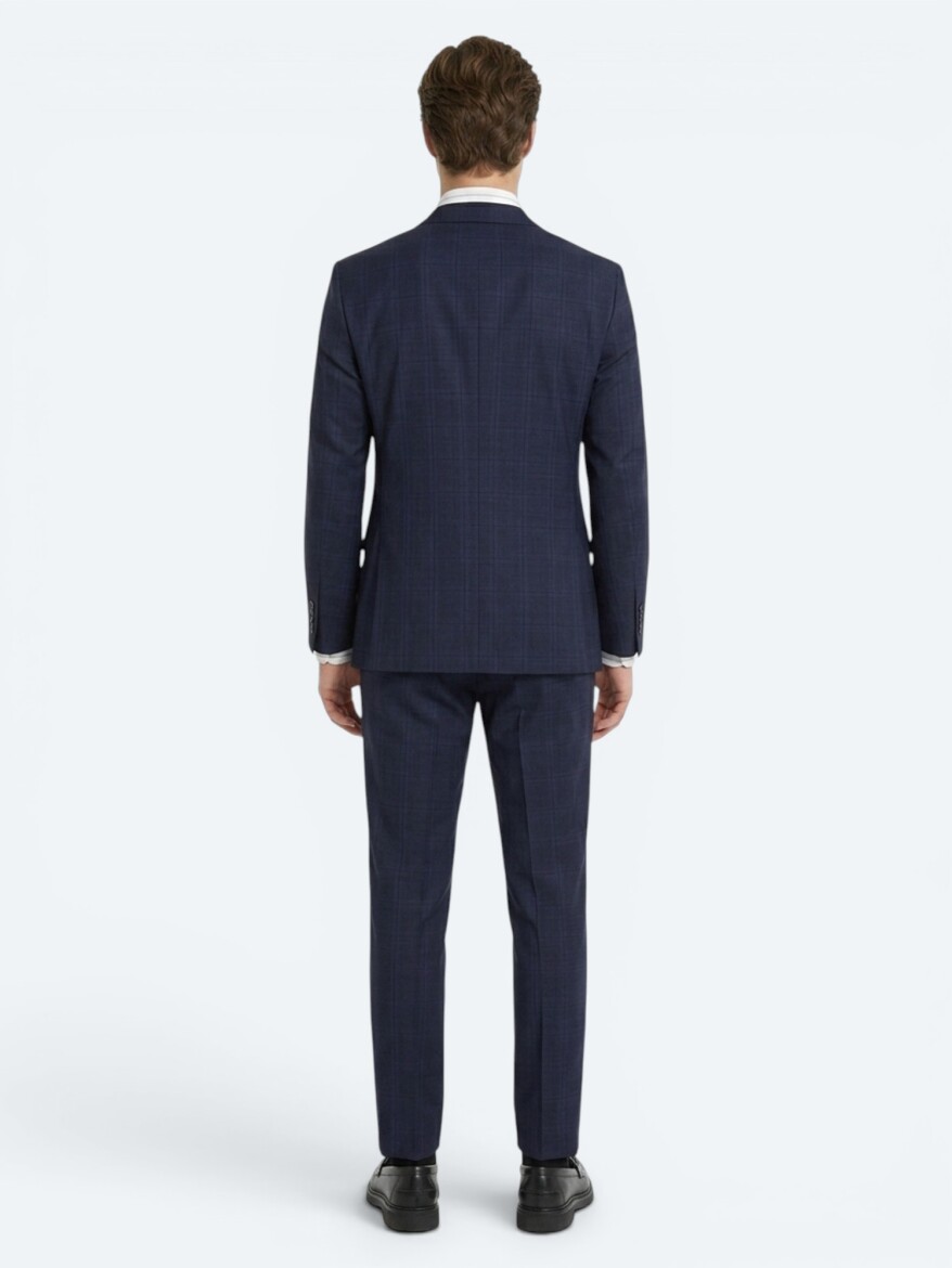 Lacivert Potikare Modern Fit %100 Yün Takım Elbise - 6