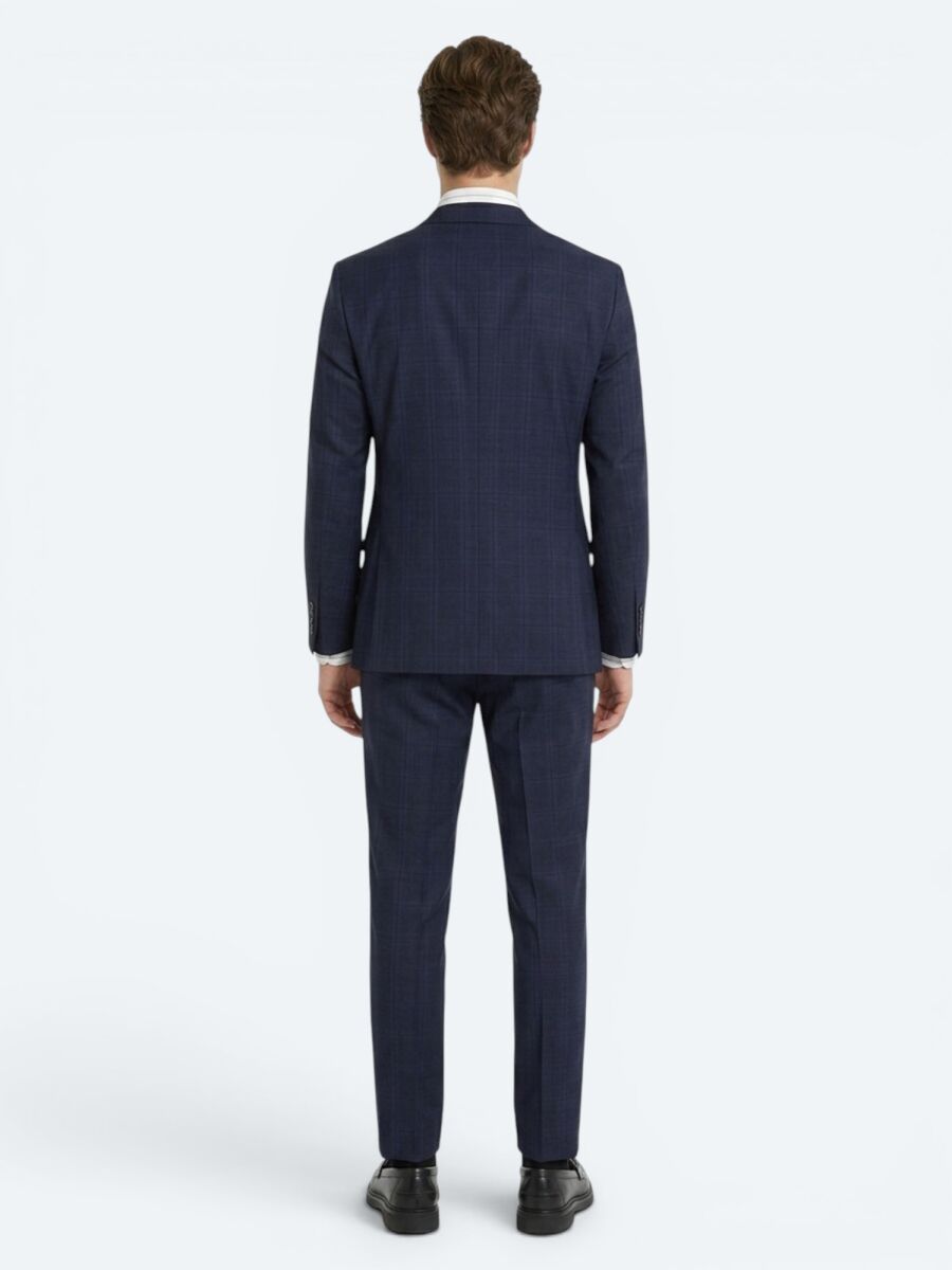 Lacivert Potikare Modern Fit %100 Yün Takım Elbise - 6