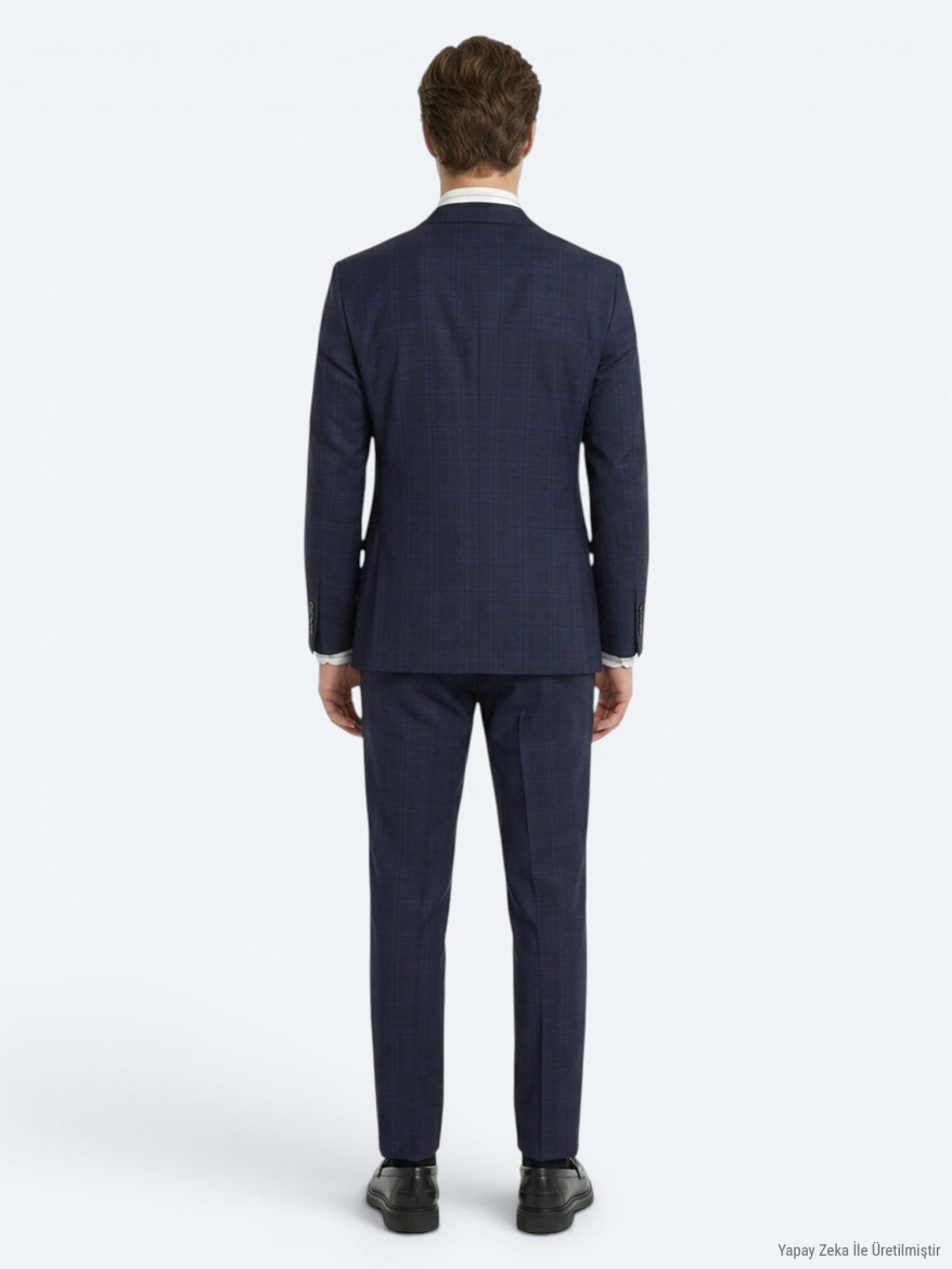 Lacivert Potikare Modern Fit %100 Yün Takım Elbise - 6