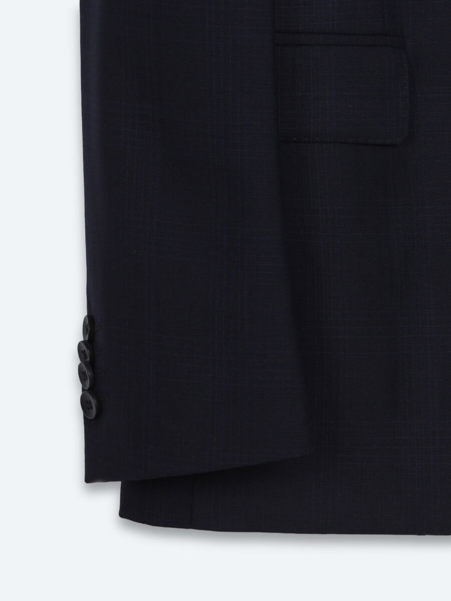 Lacivert Potikare Modern Fit %100 Yün Takım Elbise - 10
