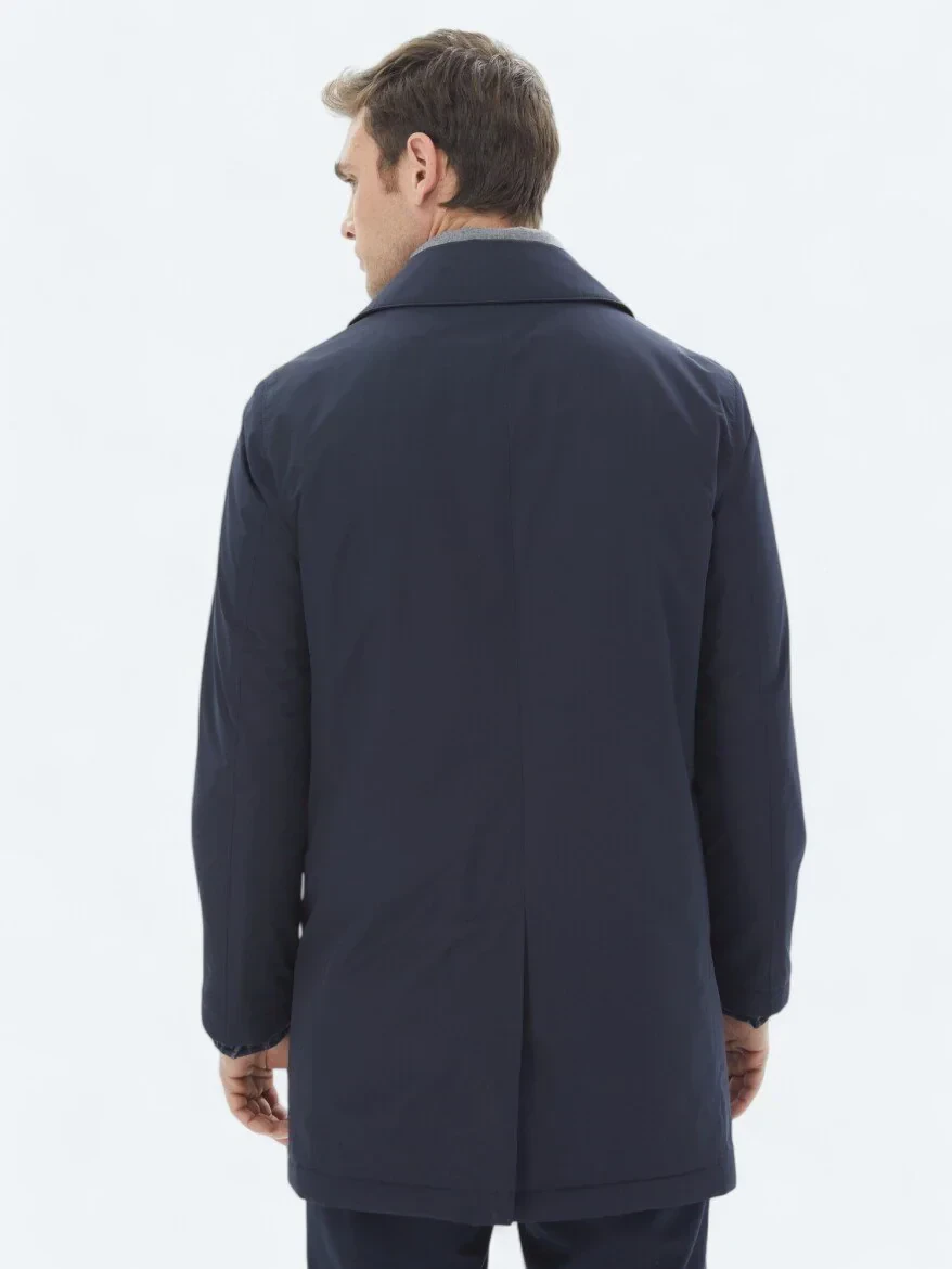 Lacivert Regular Fit Bebe Yaka Casual Dokuma Pardesü - 10