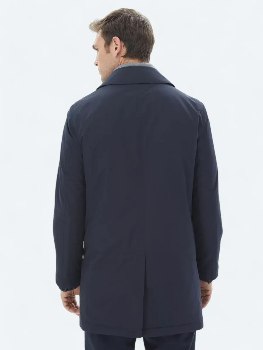 Lacivert Regular Fit Bebe Yaka Casual Dokuma Pardesü - 10