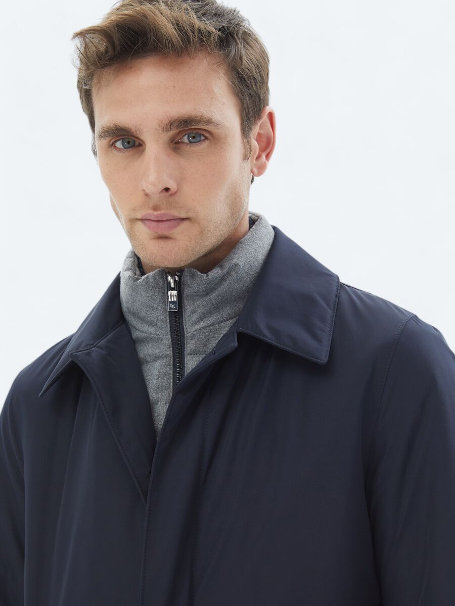 Lacivert Regular Fit Bebe Yaka Casual Dokuma Pardösü - 7