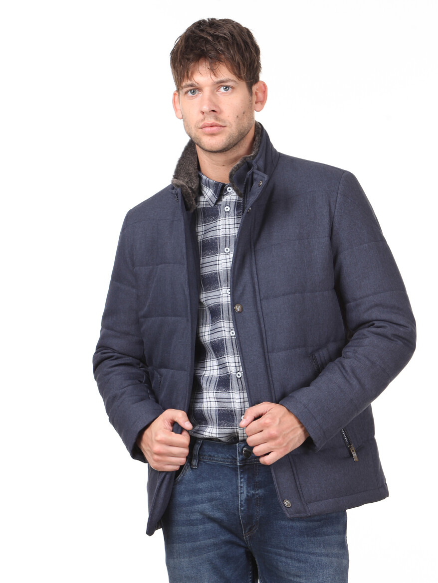 Lacivert Regular Fit Casual Dokuma Mont - 1