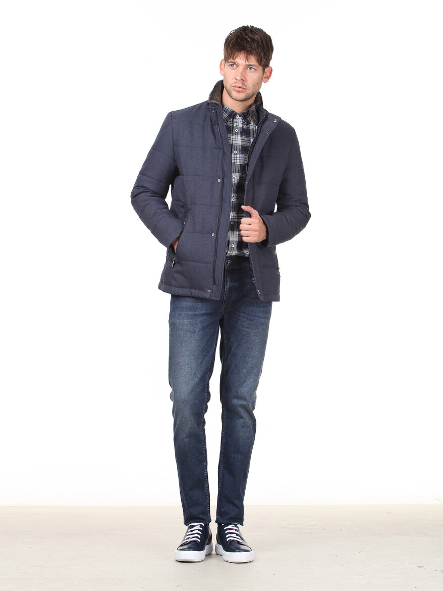 Lacivert Regular Fit Casual Dokuma Mont - 3
