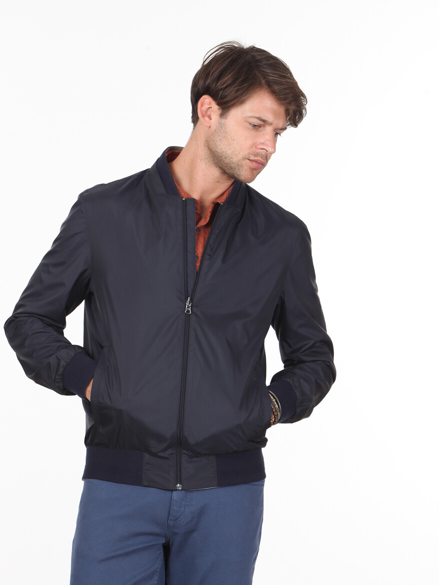 Lacivert Regular Fit Casual Dokuma Mont - 1