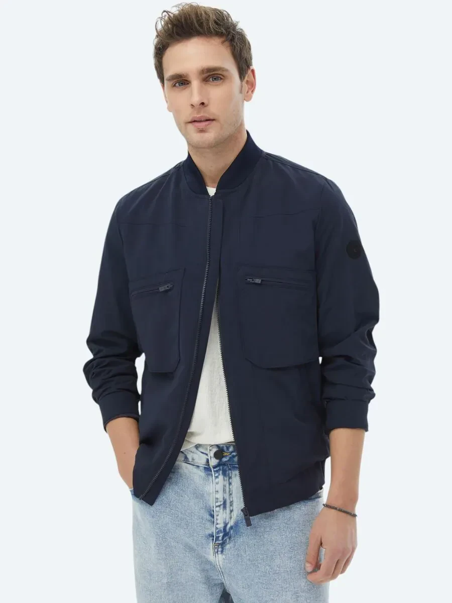 Lacivert Regular Fit Casual Dokuma Mont - 1