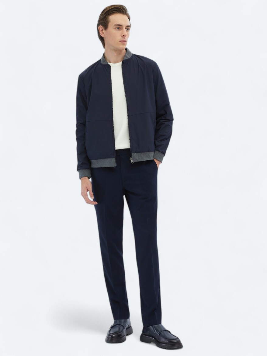 Lacivert Regular Fit Casual Dokuma Mont - 3