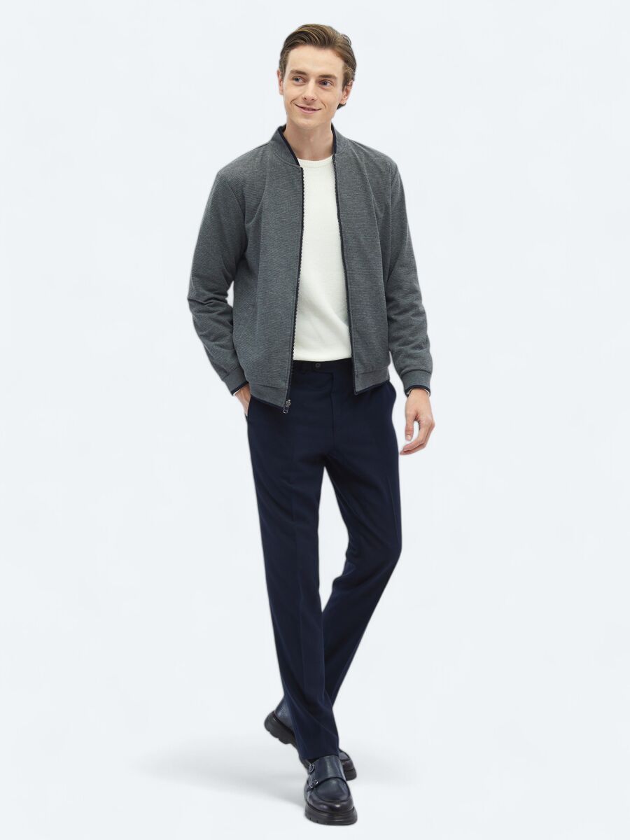 Lacivert Regular Fit Casual Dokuma Mont - 4