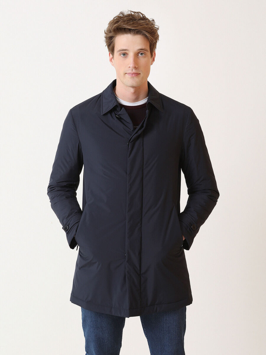 Lacivert Regular Fit Casual Dokuma Pardösü - 4
