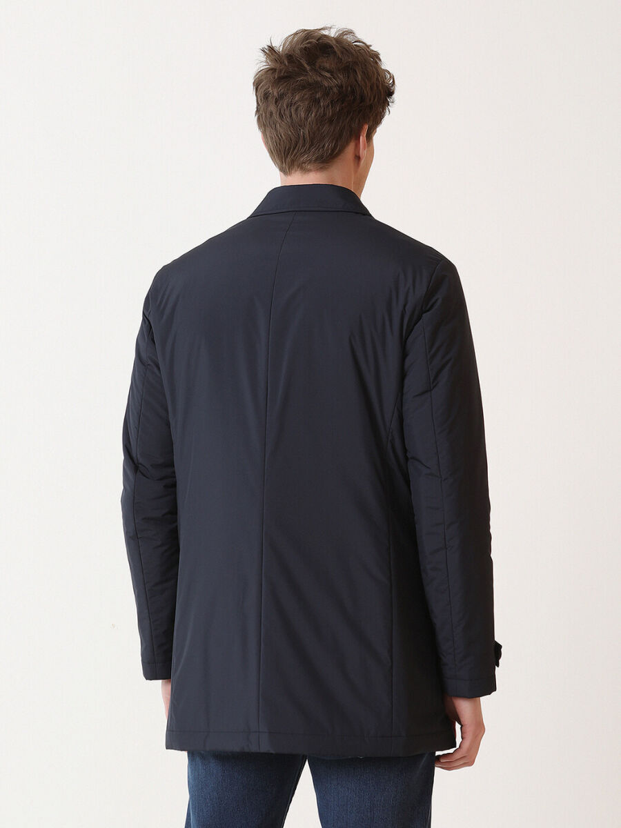 Lacivert Regular Fit Casual Dokuma Pardösü - 5
