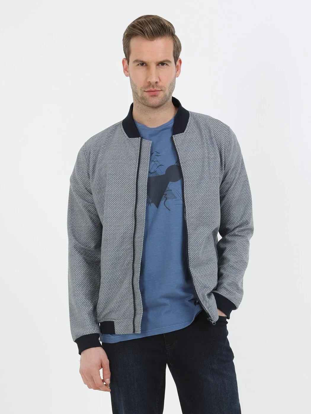 Lacivert Regular Fit Casual Örme Mont - 1