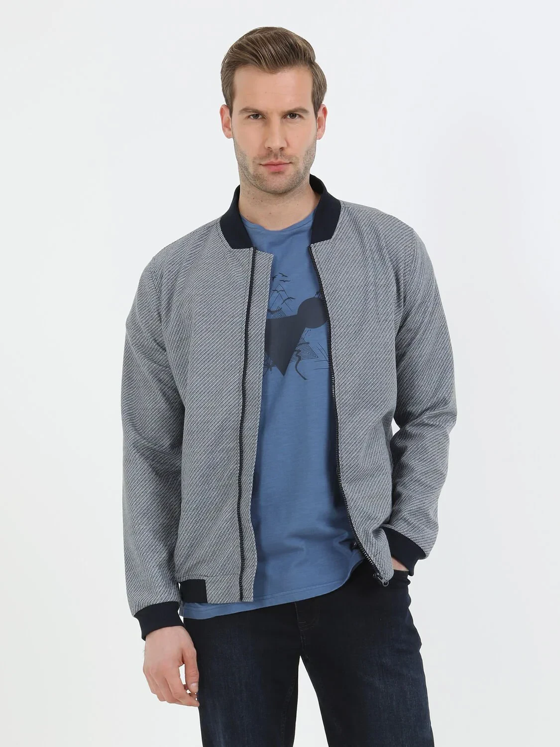 Lacivert Regular Fit Casual Örme Mont - 1