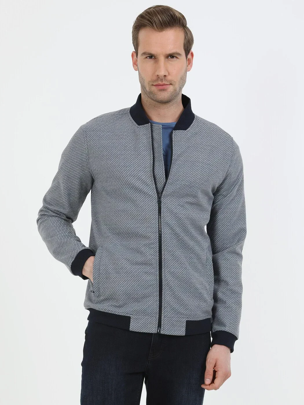 Lacivert Regular Fit Casual Örme Mont - 2