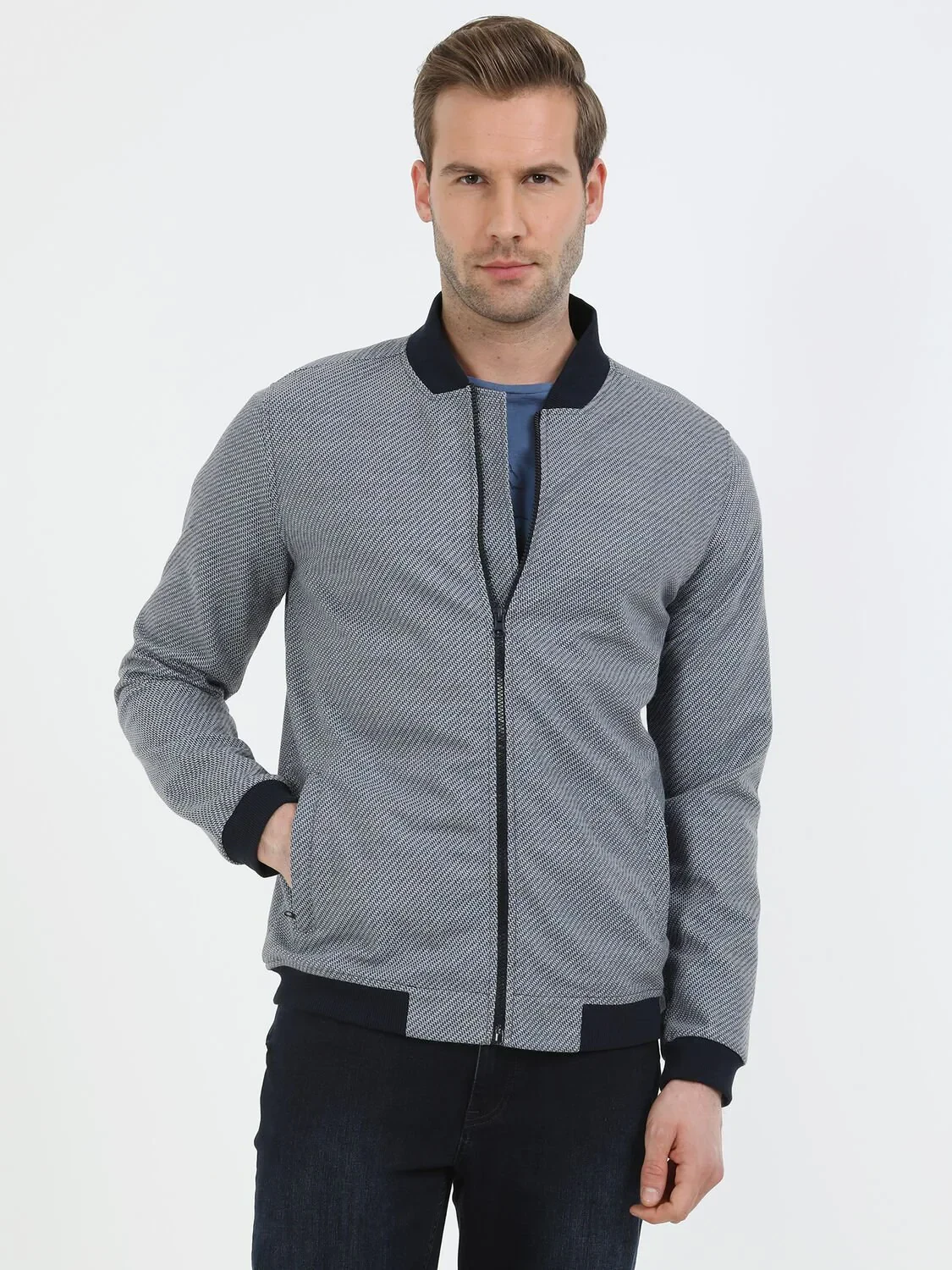 Lacivert Regular Fit Casual Örme Mont - 2