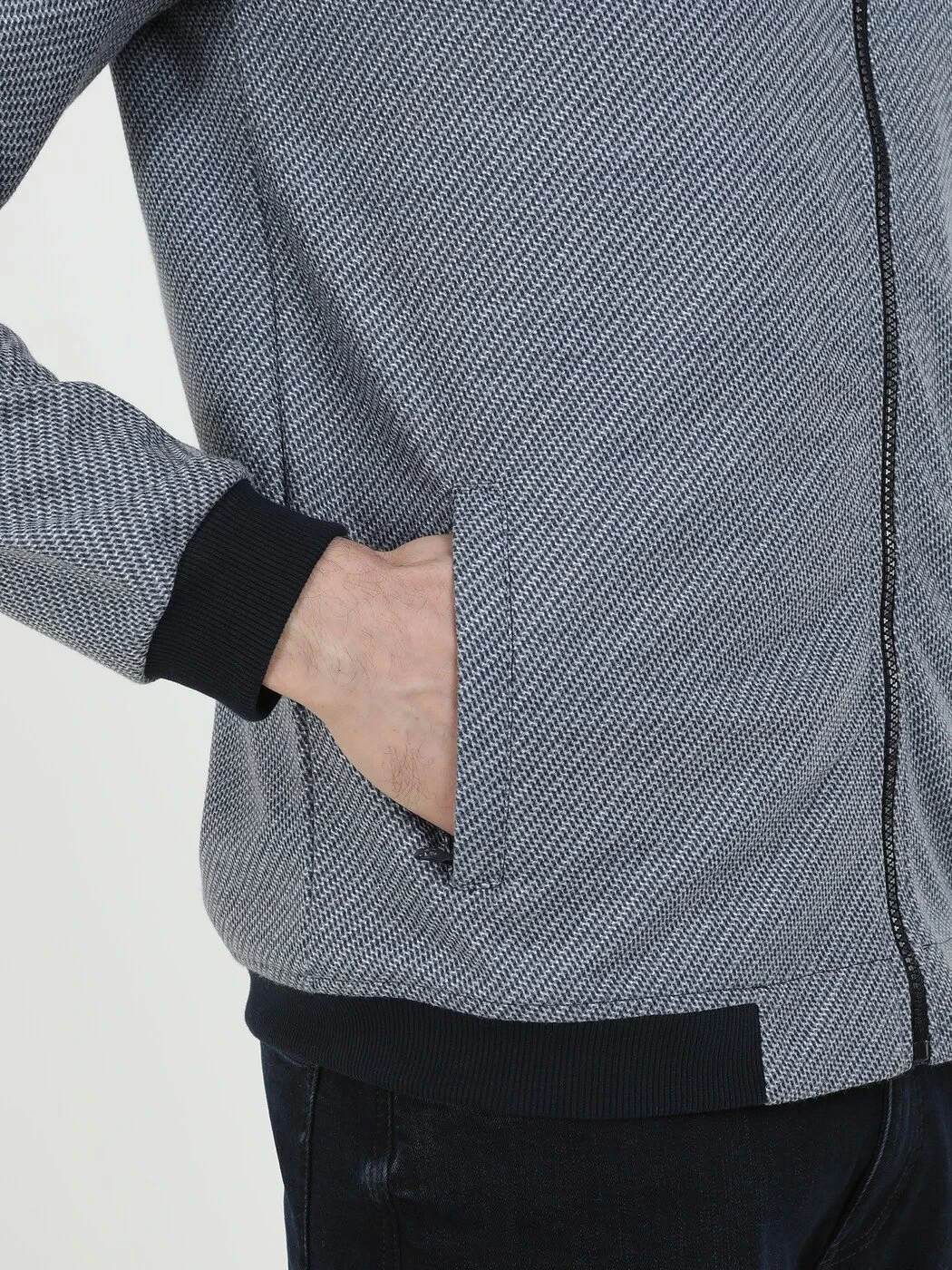 Lacivert Regular Fit Casual Örme Mont - 4
