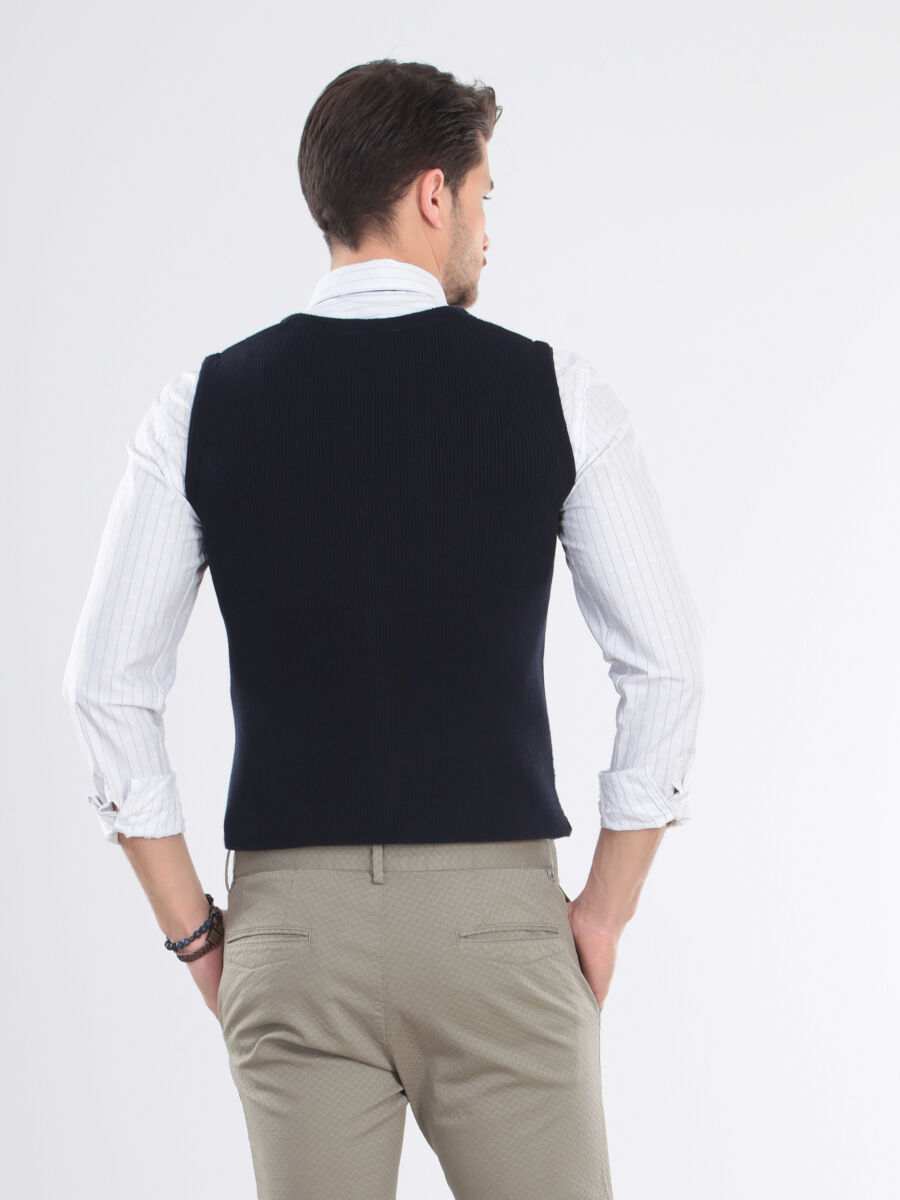 Lacivert Regular Fit Casual Örme Triko Yelek - 5