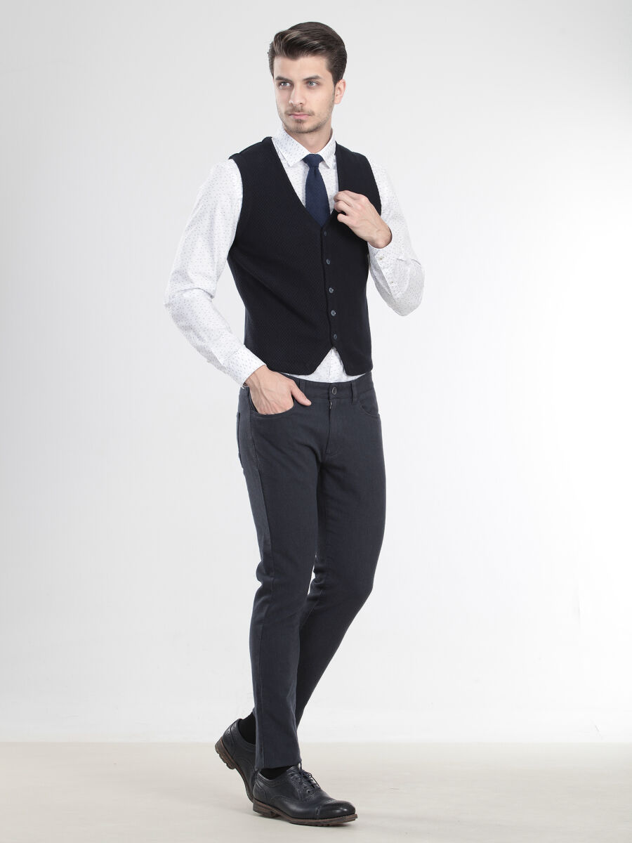 Lacivert Regular Fit Casual Örme Triko Yelek - 2